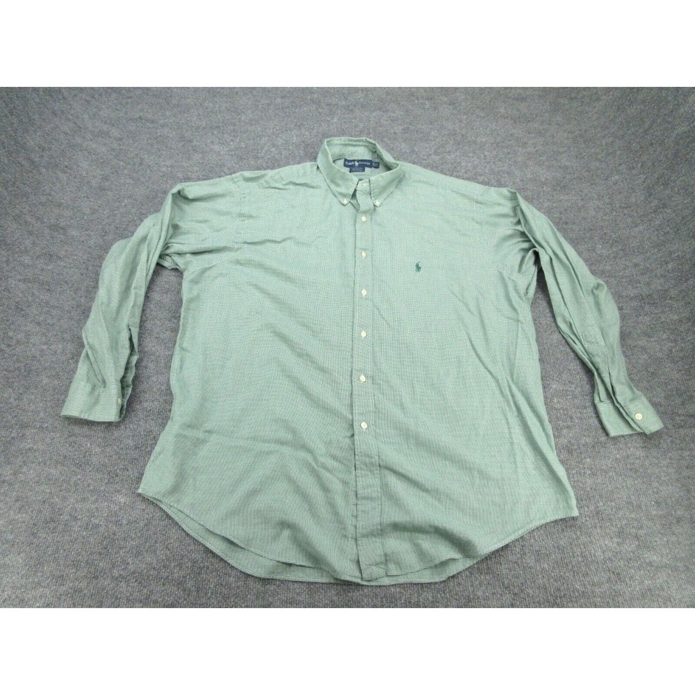 Ralph Lauren Mens Button Down Yarmouth Green Houndstooth Cotton Shirt 17.5 34/35